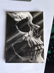 🧿Original ACEO Skull💀 Charcoal Pencil Drawing Miniature Art OOAK Signed Horror