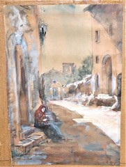 Vintage Street Scene With Woman in Doorway