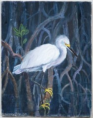 Stunning Florida Oil Painting of Egret Among the Mangroves Trees Signed 14×11″