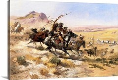 Canvas Wrap Giclee Art Attack-on-a-Wagon-Train Charles -Russell Painting 16×24