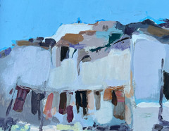 Heinz Rosien (b.1919- ) „Southwest Desert Village/ Ranch“ Oil Painting on Board