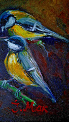art 731 original acrylic painting canvas 8×12 in Tits Animalistic genre birds