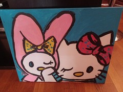 Custom Hand Painted Hello Kitty Acrylic Painting on Canvas