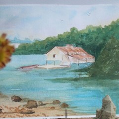 Vintage Beach House? Lake House? Anonymous Watercolor on Sheet