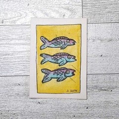 Original ACEO Yellow Fish #3 2.5×3.5 Hand Enhanced Intaglio Print