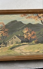 Autumn Landscape House Mountain Stream Trees Wall Hanging Art Painting Lot Of 2
