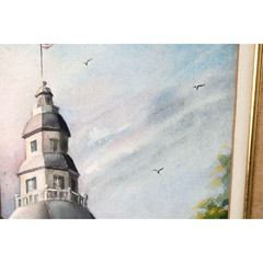 Vintage Annapolis State House Watercolor Signed Michelle Lemay Flesher