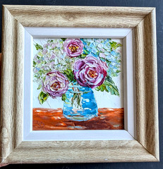 Hydrangea , Roses Original OIL Impasto PAINTING Impressionism , Framed
