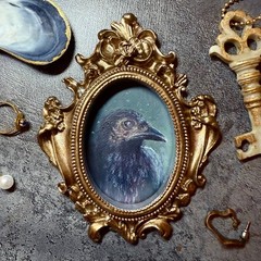 crow oil painting gold frame raven old bird portrait Victorian art antique Goth