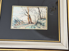 Italian Vintage 70’s Silver Etching Winter Village Scene Velvet Framed Signed