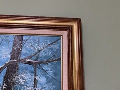 Vintage Framed Impressionist Winter Landscape Painting Snowy Church & Trees