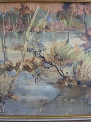 Margott Heinz * 1913 Gemälde Gewässer / Fluss Landschaft mit Bäumen 1975