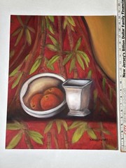 Still Life Painting Fruit In Bowl Country Cottage Farmhouse Decor (M)
