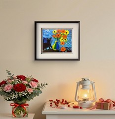 Vase Flowers Cat Contemporary Expressionist Original Painting 11×14