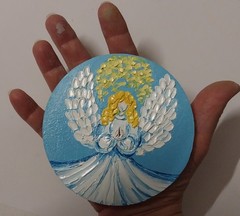 Praying Angel Art Mini Round Canvas 4×4 inch Impasto oil painting Original Art