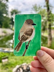 ACEO Original Little Bird Illustration Acrylic Painting Card, 2.5×3.5”