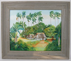 Original E. Paz Oil Painting Bohios and Royal Palms Cuban Country Scene 20×16