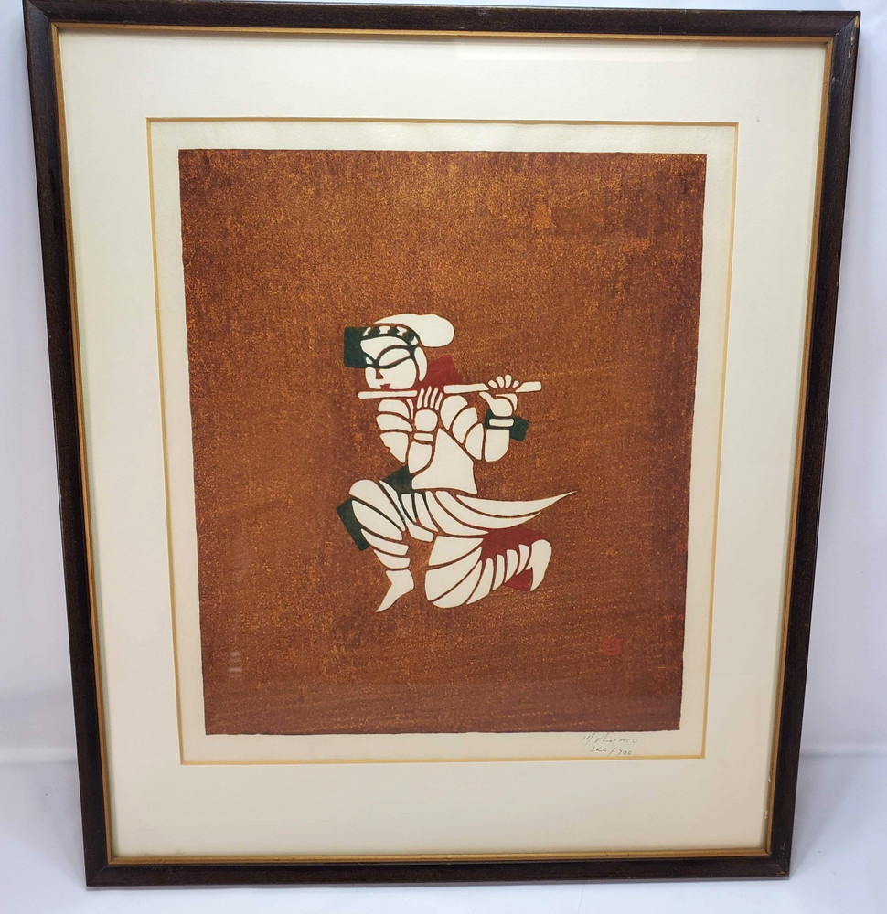 Toshijiro Inagaki Japanese Wood-block Print Framed Painting circa 1960 Signed