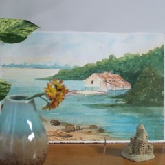 Vintage Beach House? Lake House? Anonymous Watercolor on Sheet