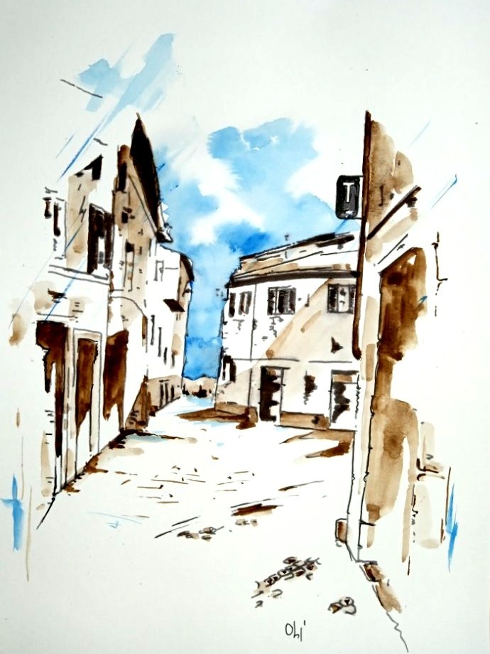 Watercolor art hand painted signed Roma TRASTEVERE art on cardboard 20x30cm