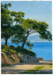art painting 24 x 34 cm 35SkS oil paints landscape Midday on the coast