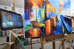 Leonid Afremov BLUE LIGHTS AT NIGHT 30″x24″ LIMITED EDITION GICLEE ORIGINAL
