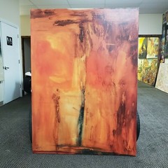Intense Orange Hand Painted Original Oil Painting by TLM Giant Fire Sunset Red