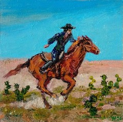 Horse Cowboy Impasto Painting Original Art Impression Oil Painting 9.8 x 9.8 in