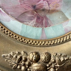 Antique Victorian Oval Woman Portrait Print Ornate Frame Gold Painted Wood Litho