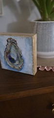 6×6 Original Oyster Shell Painting Small watercolor on Canvas