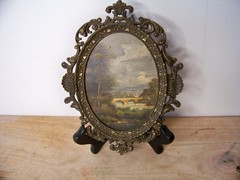 Pr Miniature Oil Paintings on Copper Italy Landscapes Oval Filigree Frame Sgnd