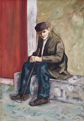 Portrait of an Old Man in an Italian Village Original 70’s Oil Painting signed