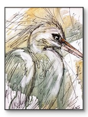 Original Art 8×10 Heron Birds Small Canvas Expressionism Abstract Fine Art 218