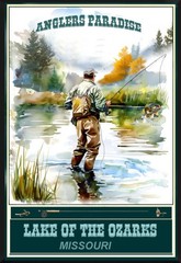 Lake of the Ozarks, MO. Fishing Travel Poster Framed Canvas Anglers Paradise