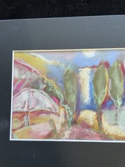 Mediterranean Umbrella An Original Pastel Painting Matted 5″x7″ Original