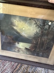 Antique Dark Moody Landscaping Painting Signed 32×25 Chalk Nocturnal