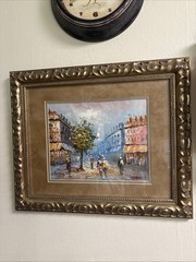 VTG Original Burnett Oil Painting–Paris Street Scene-8×10 Framed Artwork ~Signed