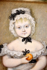 1823 Elizabeth Gray Mowbray Antique Child w/ Orange Miniature Portrait Painting