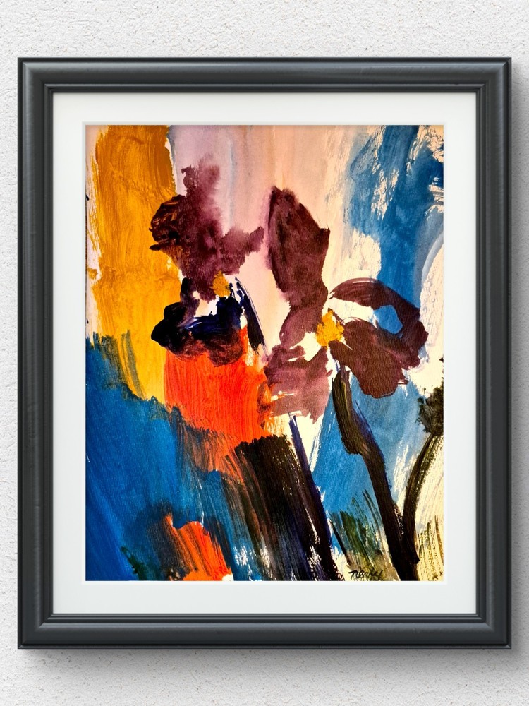 Original Signed 11×14 Expressive Botanical Acrylic Art Vibrant Floral Decor 244