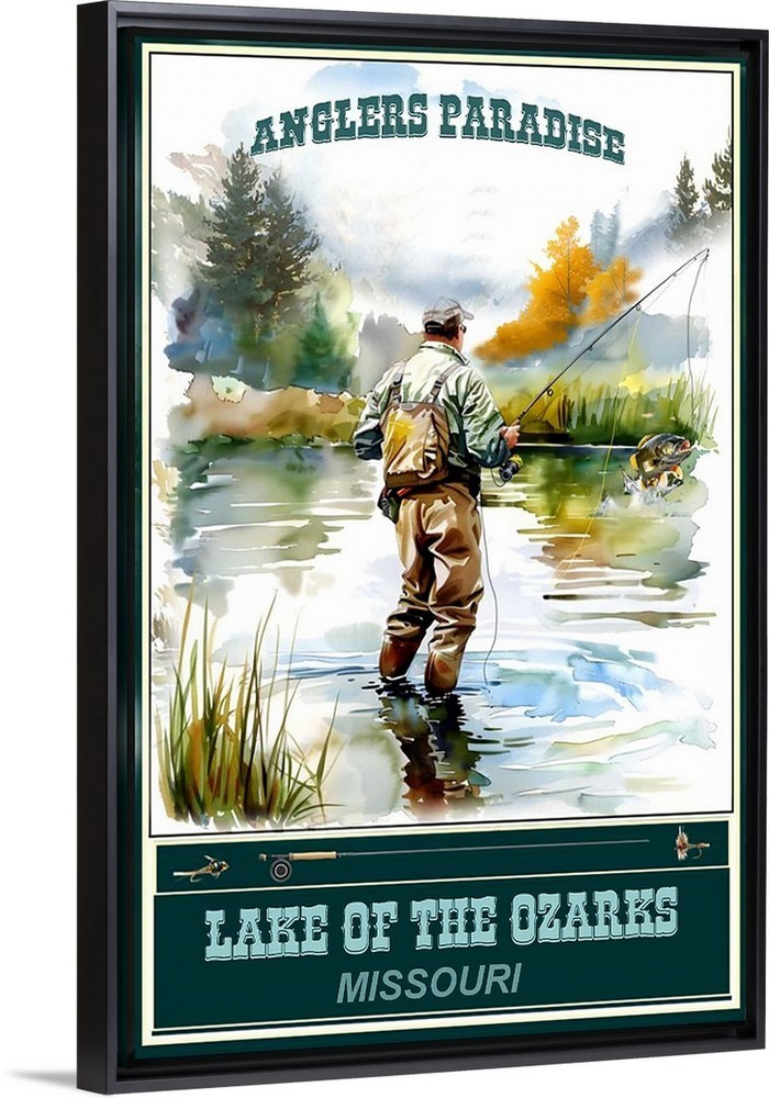 Lake of the Ozarks, MO. Fishing Travel Poster Framed Canvas Anglers Paradise