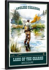 Lake of the Ozarks, MO. Fishing Travel Poster Framed Canvas Anglers Paradise