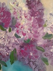 lilac original oil painting, bouquet of lilac in vase art, flower painting art