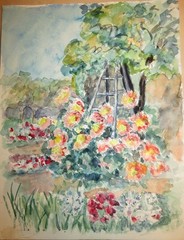 FRENCH or ITALIAN SCHOOL XX DRAWING WATERCOLOR FLOWER GARDEN SPRING SIGN