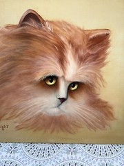 Original Fluffy Ginger Kitty Cat Yellow Eyes Portrait Canvas Painting 14”x18”