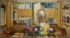 Ukrainian Soviet USSR Oil Painting genre film artist interior couple in love