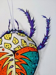 Original Art Acrylic Painting Insect Tick Colors Original Size 9 x 12 inches