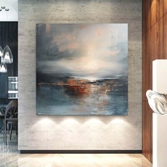 Hand-painted Gray Sea abstract oil Painting on canvas Home Wall Decor 31in