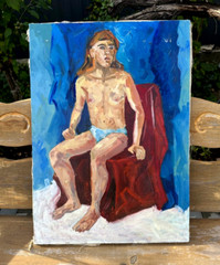 Handmade oil painting boy Ukrainian vintage 1960s Length 27inch Width19