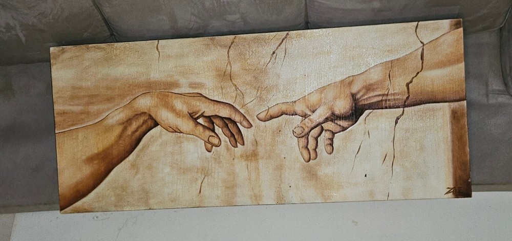 Creation Of Adam painting 47×20×4 Oil Framed In Oak By Michelangelo