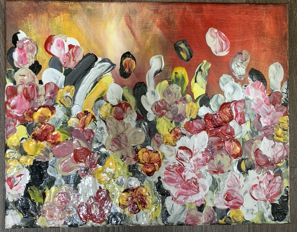 14” x 11” Floral Impasto Abstract Acrylic Painting – Original Art by Eera G